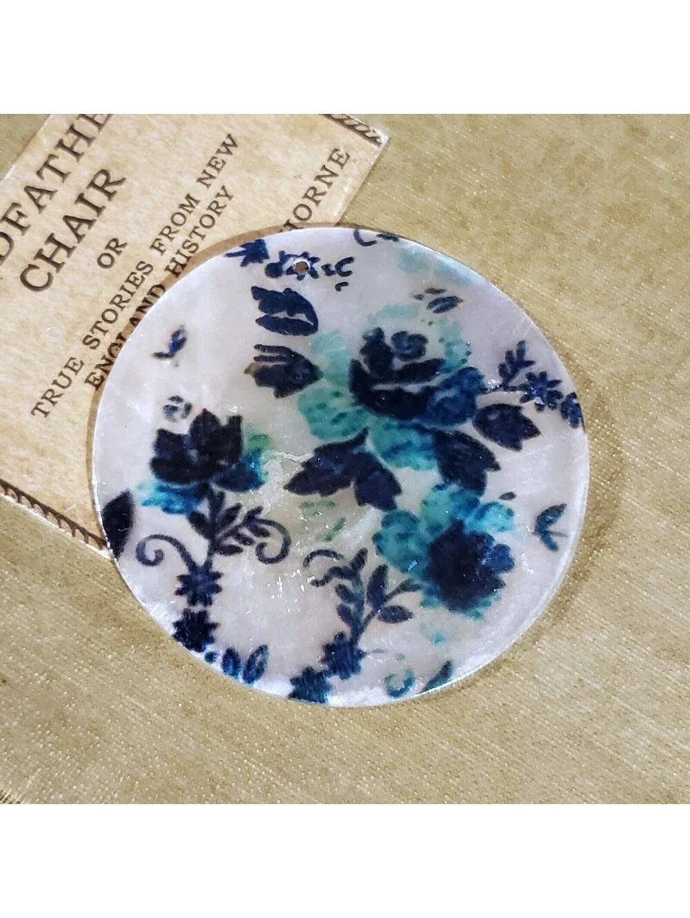 Black & Blue Roses 50mm Capiz Shell Pendant Focal Bead